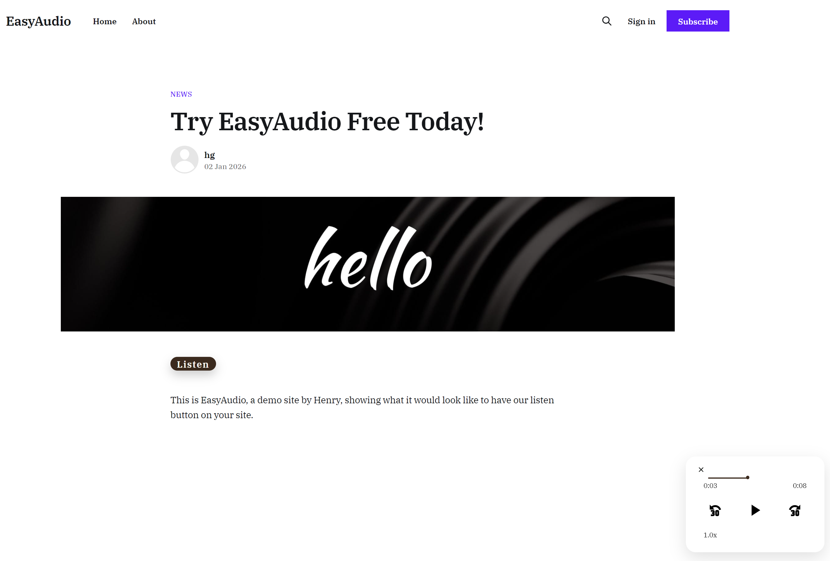 EasyAudio on Ghost editor